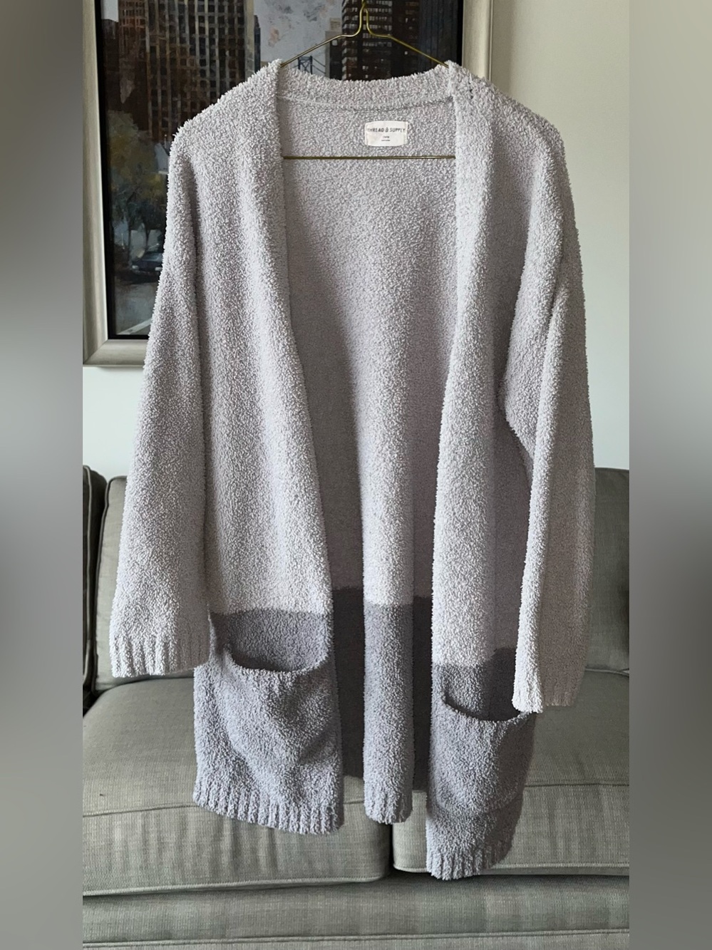 Thread & Supply Cozy Cloud Wrap Gray Colorblock Cardigan OSFM